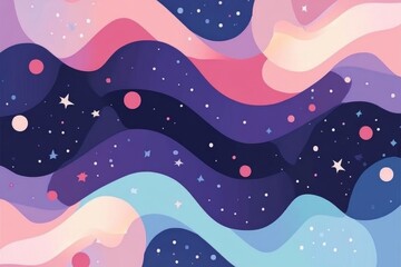Abstract cosmic wave pattern with stars and planets in pastel colors