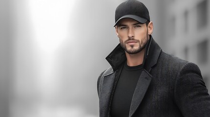 Modern street style portrait, monochrome aesthetic, professional fashion, urban environment, authentic pose, dramatic composition, editorial quality, Ultra-Realistic, Photo Realistic, highly 