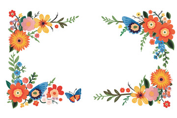 Butterfly and flower ornament frame white background