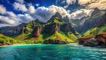 Obraz premium Honopu Bay Napali Coast Kauai Hawaii Panoramic Water View