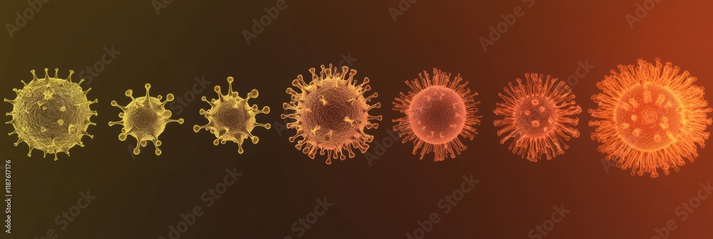 Poster progression of virus forms illustrating development from basic structure to complex characteristics.