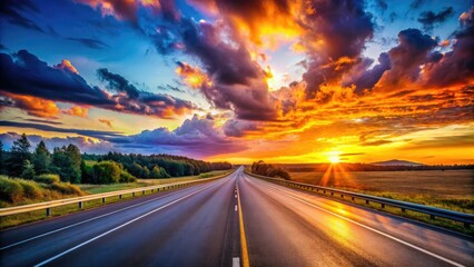 Naklejka premium Interstate Highway Road Trip - AI Photography, Scenic Highway, Open Road