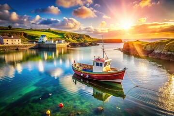 Obraz premium Irish Fishing Boat, Bokeh, Coastal Scene, Vintage, Old Boat