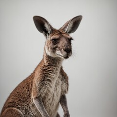 Fototapeta premium A kangaroo with sharp eyes, standing tall against a white backdrop.