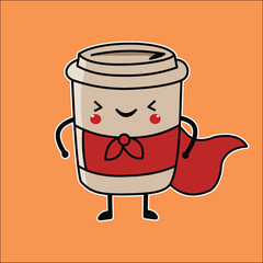 Funny Coffee Cup Superhero Cartoon