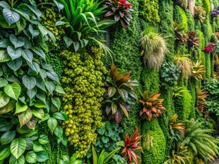 Fototapeta premium Large Wall with Plants, Rule of Thirds, Photography, Still Life, Green Plants, Wall Decor, Botanical Art, Nature Inspired, AI Art, Realistic Image, Aesthetic, Interior Design