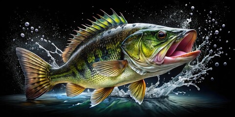 Largemouth Bass - Splash of Color on Black - Macro AI Art