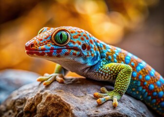 Naklejka premium Lizard on Rock, Gecko, Rule of Thirds, Nature Photography, Wildlife, Reptile, Desert Landscape, GECKO