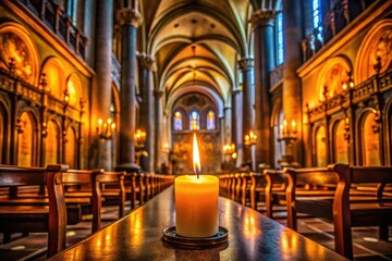 Fototapeta premium Long Exposure Candlelight Church, Spiritual, Burning Flame, Religious Art, Atmospheric Photography