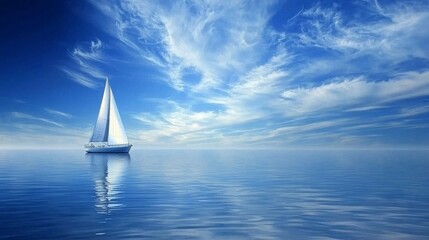 Tranquil sailboat on clear blue ocean under cloudy sky