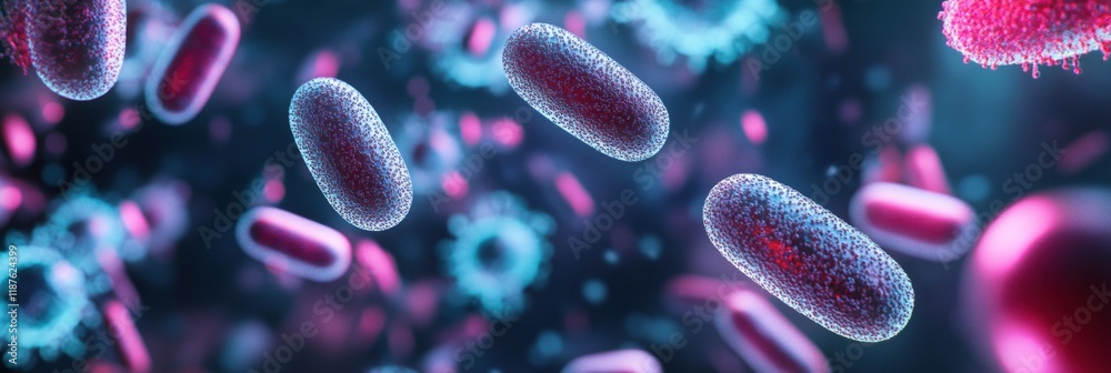 Poster pills surround and combat bacteria to symbolize advancement in medical science and health innovation
