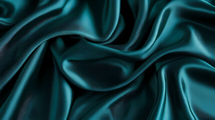 Obraz premium Black dark teal jade emerald sea aventurine green silk satin velvet fabric curtain drapery fold line wave flow background. Sunstone. Illustration