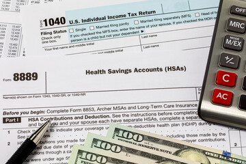 HSA, health savings account, and income tax forms. Tax credit, medical expenses deduction and tax...