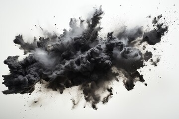 Dynamic display of black smoke swirling and billowing against a neutral background in a dramatic explosion effect