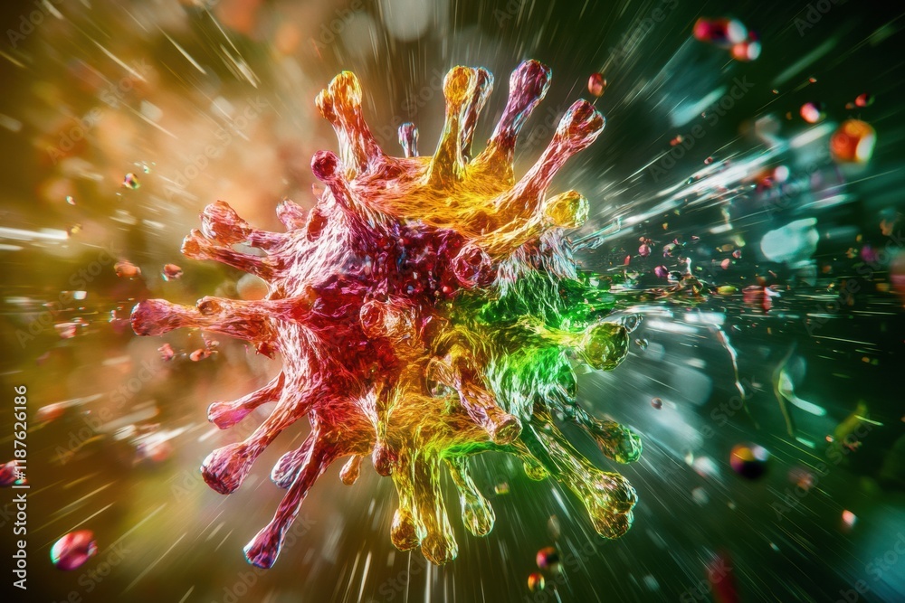 Fototapete virus transformation and mutation visualized in vibrant colors showcasing dynamic changes in structu