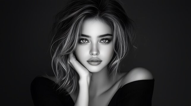 Fine art black white photography female model elegant pose clean background diffused lighting professional studio setup Ultra-Realistic Photo Realistic highly detailed 