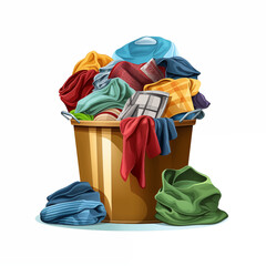 Overfilled Laundry Basket Colorful Clothes Textiles and Fabrics