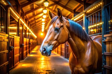 Fototapeta premium Long Exposure Horse Stable Tour, Majestic Stable Interior, Equestrian Photography