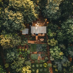 Serene Aerial View of Charming Garden Retreat