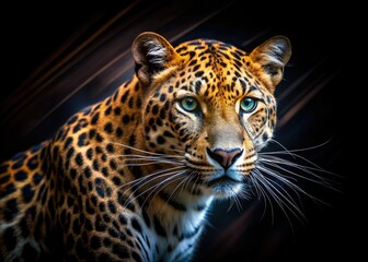 Obraz premium Long Exposure Leopard Black Background AI Photo, Wildlife Photography, Nocturnal Leopard