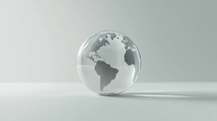 Transparent globe on minimalist background highlighting continents