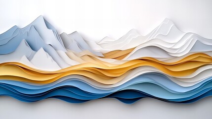 Obraz premium Abstract paper art depicting a serene landscape. Cool blues and warm golds create a tranquil mood.