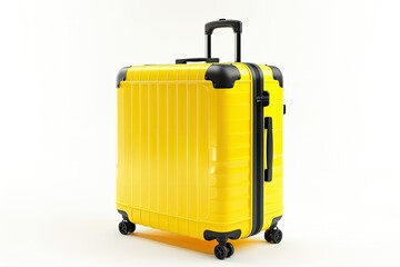 High Detail Visual of Big Yellow Travel Suitcase Isolated on White Background