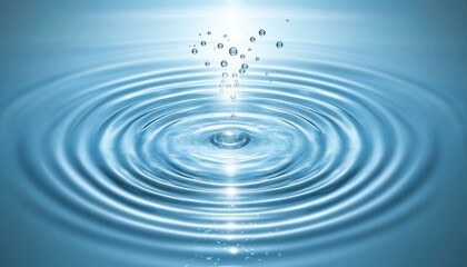 Water Droplets Creating Concentric Ripples on Calm Blue Water