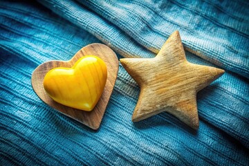 Obraz premium Long Exposure Yellow Heart Wood Star Blue Fabric AI Photo