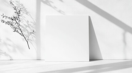 A blank white wall features an empty billboard frame for business poster design