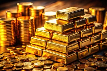 Low Light Gold Money Photography,  High Resolution,  Financial Investment,  Wealth,  Gold Bullion