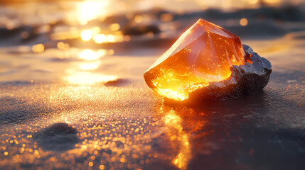 A radiant sunstone that captures sunlight, radiating warmth and energy, set in a silver setting, displayed on a sunlit surface, generative ai. Sunstone. Illustration