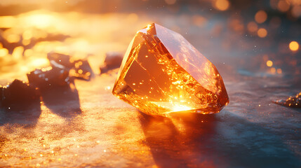 A radiant sunstone that captures sunlight, radiating warmth and energy, set in a silver setting, displayed on a sunlit surface, generative ai. Sunstone. Illustration