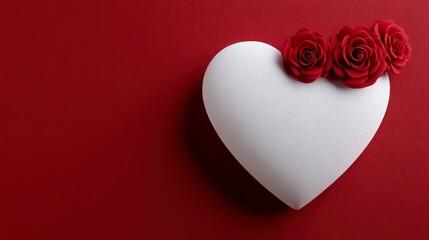 Heart Shape with Red Roses on Red Background for Romantic Occasion