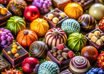 Obraz premium Luxurious Confectionery Landscape, Detailed Candies, Gourmet Background