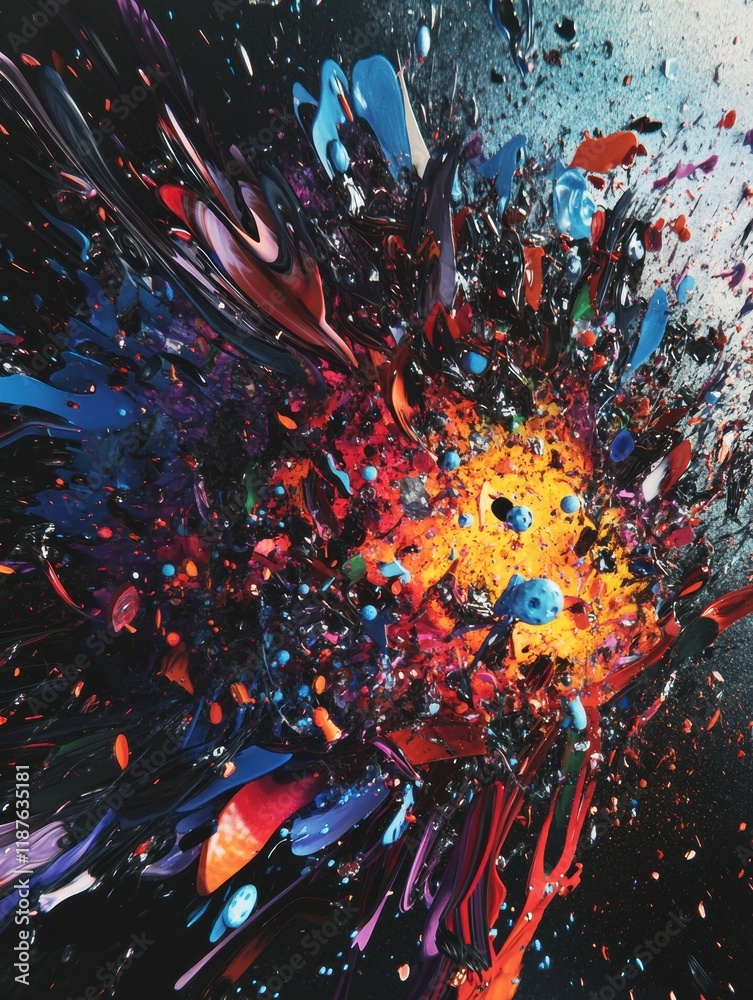Fototapete virus transformation and mutation represented through vibrant colors and shapes in an abstract style