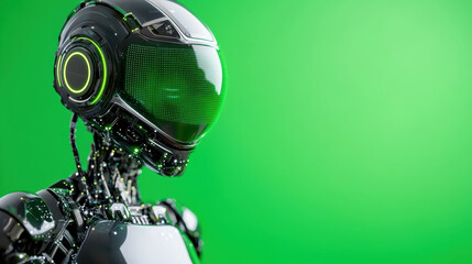 Futuristic AI robot with sleek design and glowing features on green screen background, showcasing advanced technology and innovation