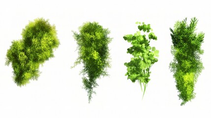 Fototapeta premium Isolated Green Moss and Plant Elements on White Background