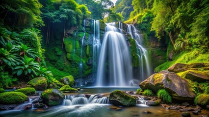 Obraz premium Majestic Waterfall in Lush Jungle, High Depth of Field, Stunning Nature