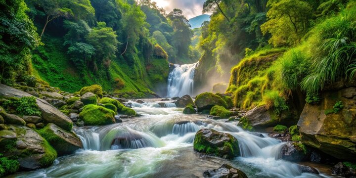 Majestic Waterfall on Machay River, Stunning Landscape Photography, Ecuador