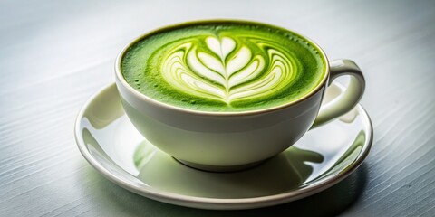 Matcha Latte Silhouette Cup, High Depth of Field, White Background, AI Art