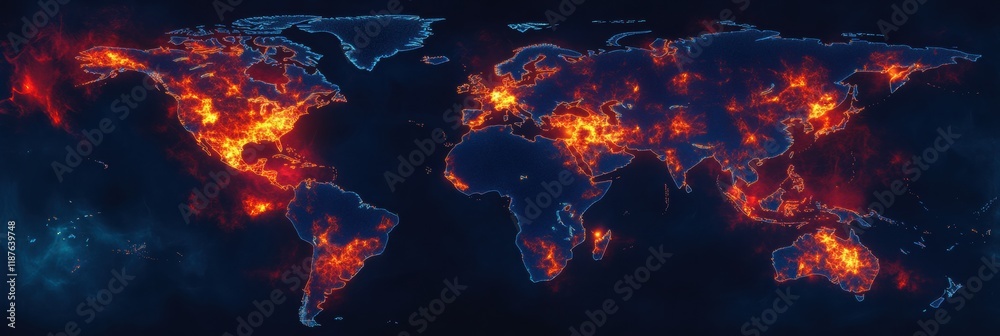 Aufkleber global map indicating zones of viral spread with highlighted areas and data representation. generati