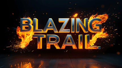 Blazing trail text effect with fire and dark background for use in a movie poster, website header, or marketing material