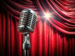 Microphone Stage Red Curtain Spotlight AI Photo