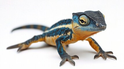 Obraz premium Vibrant Blue and Yellow Lizard on White Background