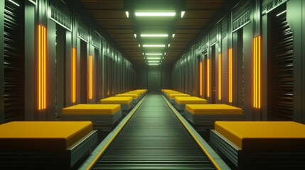 Obraz premium Automated Conveyor System with Moving Belts in a Modern Industrial Environment