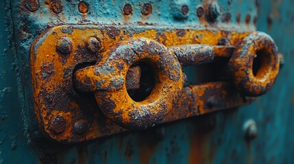 Rusted industrial metal surface with weathered bolts and vibrant patina