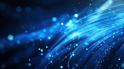 A captivating blue abstract background featuring flowing lines and glowing particles, perfect for technology or digital themes.