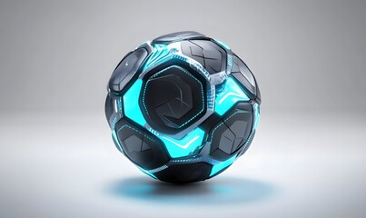 Naklejka premium Futuristic glowing sphere, abstract dark grey and cyan hexagonal patterned ball.