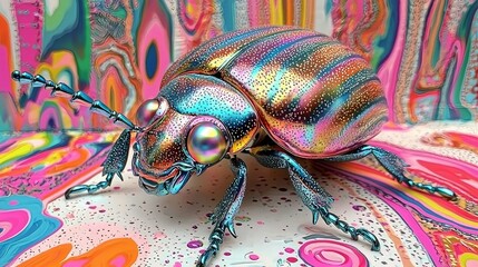 Obraz premium Vibrant Rainbow Beetle: A Psychedelic Macro Shot